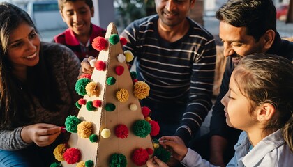 Joyful Family Decorating Handmade Festive Holiday Craft Together at Home