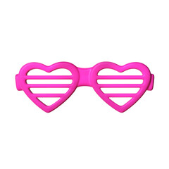 A 3D stylized pair of hot pink heart-shaped shutter glasses.
