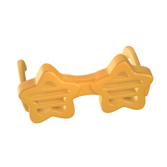 A 3D stylized pair of yellow star-shaped party glasses with slotted lenses.