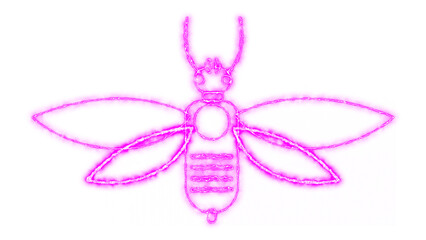 Neon pink bee vector icon, bright colorful glowing insect illustration with wings and antenna, fun decorative design element isolated on transparent background.