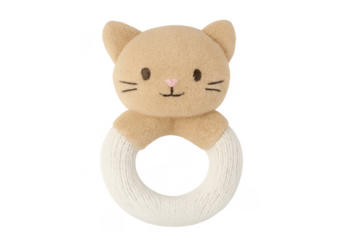 Plush cat baby rattle toy with knitted ring