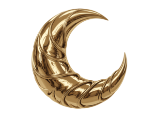 Golden crescent moon isolated on transparent background