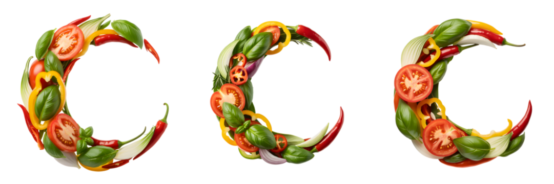 Three letter c made of fresh vegetable art isolated on transparent background - Powered by Adobe
