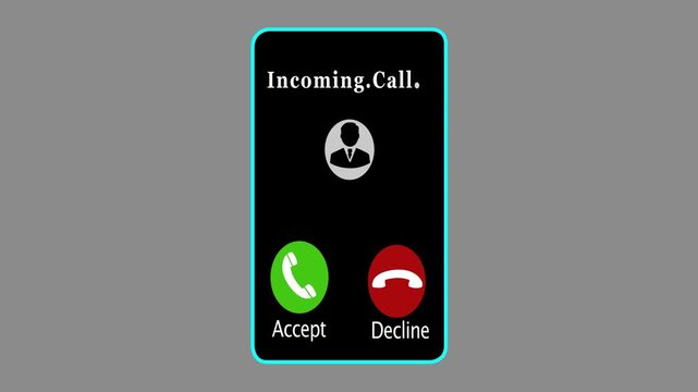 mobile phone screen with incoming call animation, incoming call with accept incoming call labeled as Spam, with incoming call, man profile picture unknown incoming call Neon call icon voice ...