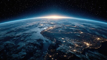 Earth at night showcasing lights of South America concept. Stunning view of Earth from space showcasing its beauty and light.