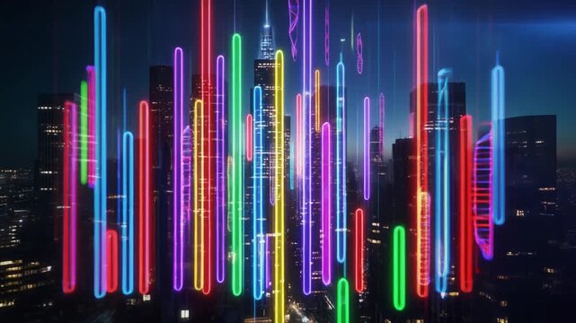 Vibrant Neon Lights Illuminate a Futuristic Cityscape at Night