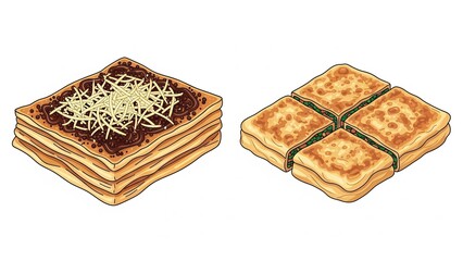 Vector Illustration of Indonesian Martabak Manis and Martabak Telur
