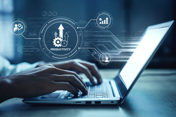Productivity improvement in digital business, showing productivity tools, productivity tracking, productivity optimization, and workflow for business workplace efficiency. Spline