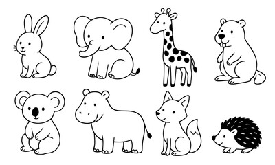 Zoo wild animals for kids coloring black and white, prints, cards, posters, social media decor, etc 