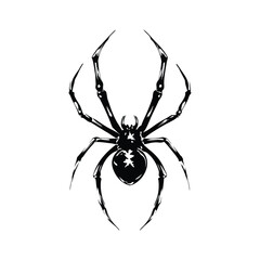 Black illustration of spider Ink stroke hand drawn vintage vector style