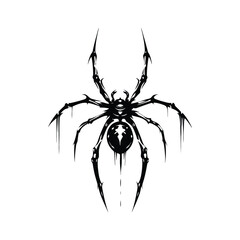 Black illustration of spider Ink stroke hand drawn vintage vector style