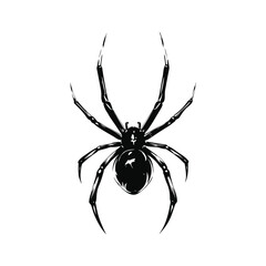 Black illustration of spider Ink stroke hand drawn vintage vector style