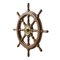 Obraz premium An exquisite ship wheel showcasing nautical design and fine craftsmanship, isolated on transparent background