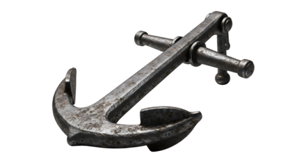 An old metallic anchor rests against a light background. This anchor symbolizes hope and steadiness, isolated on transparent background