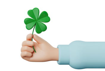 Hand holding a green three leaf clover against a black background for good luck charm