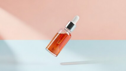 Elegant serum bottle with dropper on modern pastel backdrop promises radiant skin and beauty enhancement today