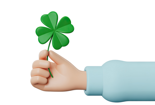 Hand holding a green three leaf clover against a black background for good luck charm
