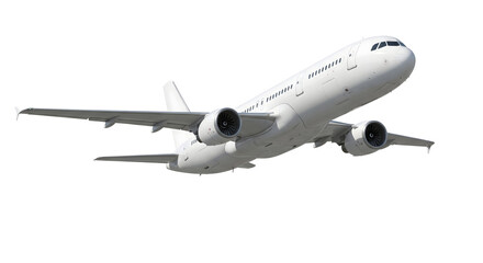 Obraz premium A modern passenger airplane soaring through the sky, showcasing its sleek design, isolated on transparent background