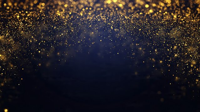 Luxury New Year background with navy tone  rising gold particles and wide clean center copyspace without any text or numbers