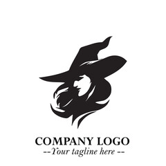Fototapeta premium Mystical Black Witch Logo Symbol on White Background for Modern Magical Branding Design Effects