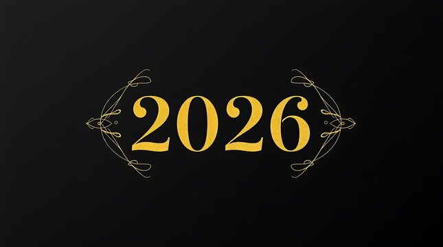 Elegant 2026 New Year celebration design with golden details on black background, perfect for invitations, greetings, and festive announcements