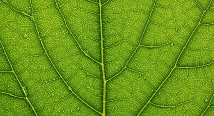 Obraz premium Detailed Close-Up Green Leaf Vein Texture and Water Droplets