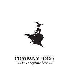 Obraz premium Mystical Black Witch Logo Symbol on White Background for Modern Magical Branding Design Effects