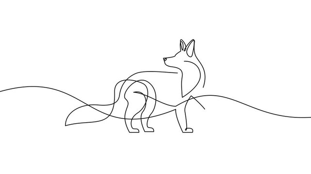 Continuous Line Drawing of a Fox Walking