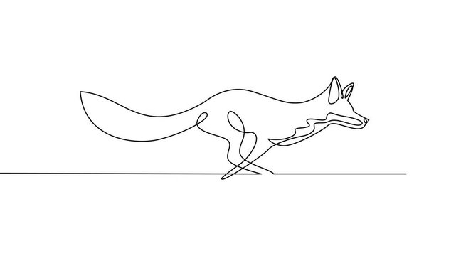 Continuous Line Drawing of Running Fox