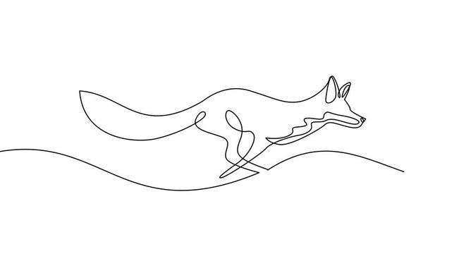Running Fox Continuous Line Art Illustration