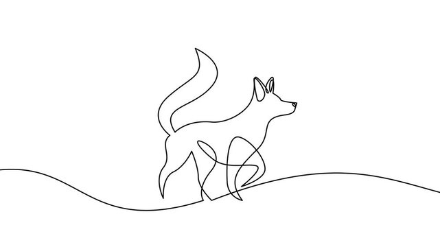 Running fox continuous line art drawing
