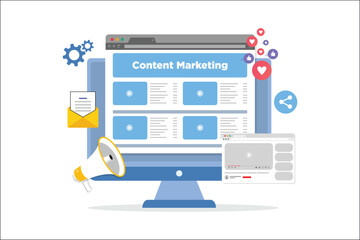 Content marketing concept, Digital advertising, Website marketing, Social media marketing vector illustration