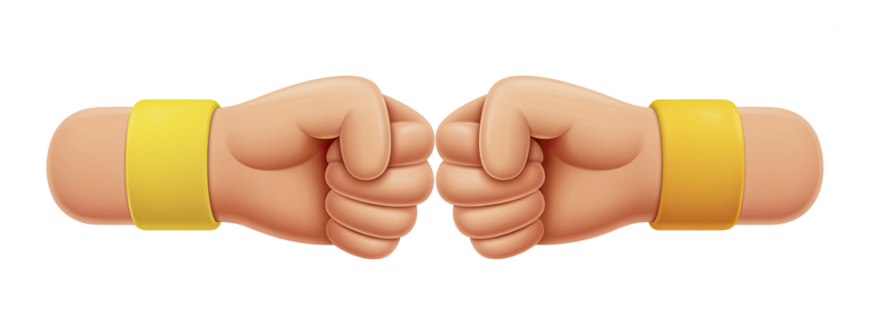 Two cartoon fists facing each other with yellow wristbands against a black background