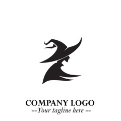 Mystical Black Witch Logo Symbol on White Background for Modern Magical Branding Design Effects