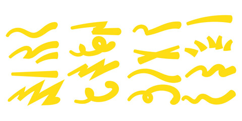 Squiggle brush scribble underline. Marker pen emphasis highlight swoosh stroke. Vector swoosh brush underline set for accent, marker emphasis squiggle element. Vector illustration 