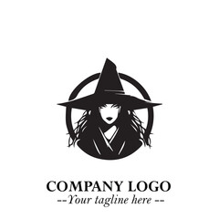 Mystical Black Witch Logo Symbol on White Background for Modern Magical Branding Design Effects
