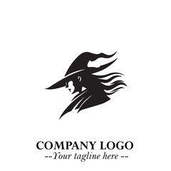 Mystical Black Witch Logo Symbol on White Background for Modern Magical Branding Design Effects
