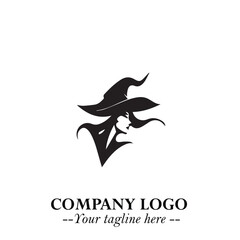 Mystical Black Witch Logo Symbol on White Background for Modern Magical Branding Design Effects