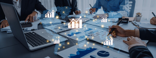 Visualization of global economic growth and stock market data. Financial chart analysis shows international business performance and investment opportunities in the world market. Fermion