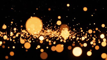 Abstract background of glowing orange bokeh light particles floating in dark space, perfect for festive or magical themes