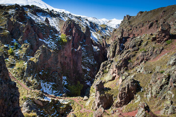 
	Caucasus Mountains. Mountain Journey to the northern Elbrus region. Beautiful landscapes near the climbing camp at Emmanuel Glade.
