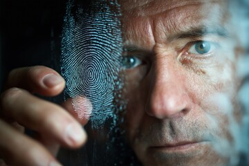 Man scanning biometric fingerprint for security access