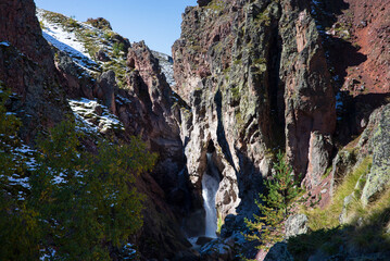 
	Caucasus Mountains. Mountain Journey to the northern Elbrus region. Beautiful landscapes near the climbing camp at Emmanuel Glade.
