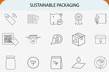 sustainable packaging certification tracking eco friendly line icons set