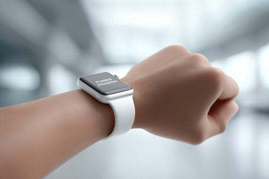 Smartwatch displaying funds frozen alert on screen