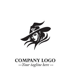 Mystical Black Witch Logo Symbol on White Background for Modern Magical Branding Design Effects