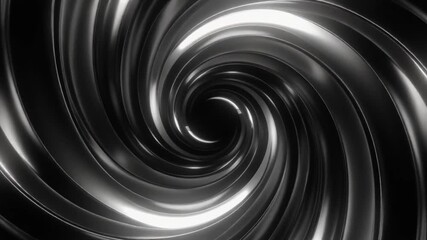 Abstract swirling vortex tunnel of silver and black, digital art with a sense of motion and depth - Powered by Adobe
