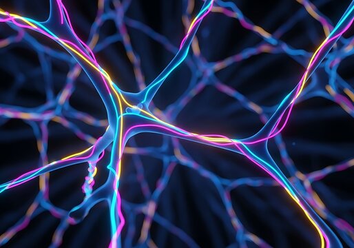 Neon neural network structure symbolizing ai brain and data flow