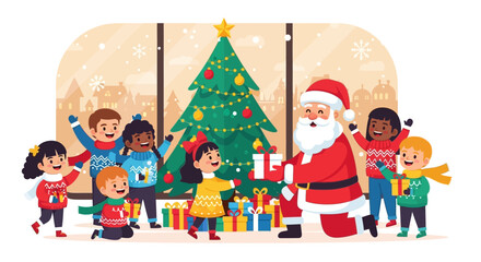 children and christmas tree