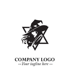 Mystical Black Witch Logo Symbol on White Background for Modern Magical Branding Design Effects